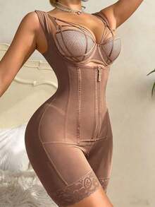 Fajas colombianas moldeadoras shapewear, control de abdomen, prenda reductora, prenda de compresión post cirugía - Marrón - Ver 3