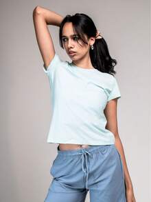 Camiseta Dry Fit Feminina com Corte a Laser Sem Costura - Blusa Esportiva Térmica Leve OUTLINES STORE - Azul cadete - Visão 4