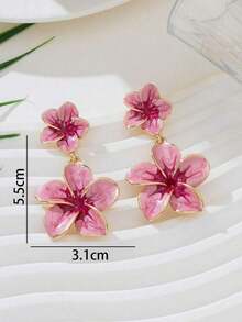 1 Pair Summer New Elegant Handmade Luxury Gradient Green Eggplant Flower Pendant Earrings, Suitable For Beach Holiday - Pink - 查看 7
