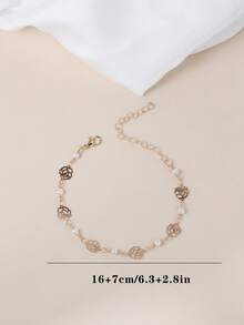 1 chiếc vòng tay nữ sang trọng kiểu Pháp cổ điển, vòng tay ngọc trai thời trang thanh lịch, rỗng, tinh tế. - Vàng - Xem 9