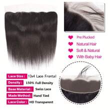 13X4 Lace Frontal Closure Human Hair Straight Transparent Lace Closure Ear To Ear Lace Frontal Closure Human Hair For Women Pre Plucked Lace Front Closure Straight Hair Natural Black Color - Natural Black - View 4