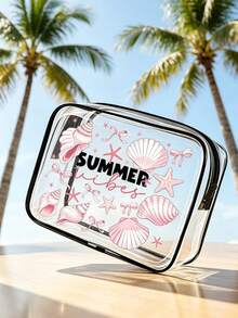 1 chiếc túi đi biển bằng PVC chống thấm nước in chữ "Summer" trang trí vỏ sò và sao biển, túi đựng mỹ phẩm PVC, túi đựng đồ du lịch PVC có khóa kéo, túi đựng đồ vệ sinh cá nhân nhẹ, chống phai màu, hộp đựng trang điểm xách tay được TSA chấp thuận, thiết kế dễ lau chùi, phù hợp cho cả nam và nữ, quà tặng tuyệt vời cho mẹ, giáo viên, bạn bè, y tá, túi đựng mỹ phẩm, vật dụng cần thiết cho trường học, kỳ nghỉ, du lịch, quà tặng Ngày của Mẹ, vật dụng thiết yếu mùa hè. - Nhiều màu - Xem 4