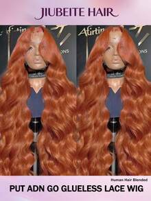 32 Inch 13x4 High Definition Transparent Lace Front Wig, Lace Front Hairstyle Friendly For Beginners, #350 Ginger Wave, 200% Density Lace Front Wig, Pre-Trimmed Large Lace Front, Natural Black Color Wig For Daily & Party Wear - S350 - View 1