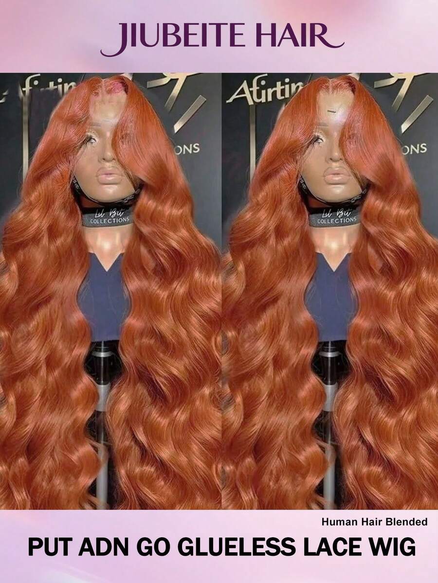 32 Inch 13x4 High Definition Transparent Lace Front Wig, Lace Front Hairstyle Friendly For Beginners, #350 Ginger Wave, 200% Density Lace Front Wig, Pre-Trimmed Large Lace Front, Natural Black Color Wig For Daily & Party Wear - S350 - View 1