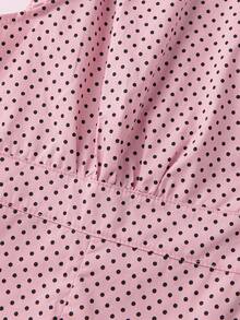 Women's Button Down Shirts Cap Sleeve V Neck Dots Print Slim Fit Tops Summer Shirts - Rosa - Ver 10