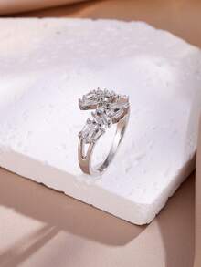 rakol 1 pieza Anillo asimétrico elegante y brillante incrustado con circonita, adecuado para ocasiones formales - Circonio múltiple irregular - Ver 10
