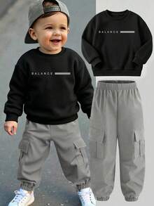 Set Baju Lengan Panjang dan Celana Motif Kartun untuk Bayi Laki-laki - Hitam - View 1