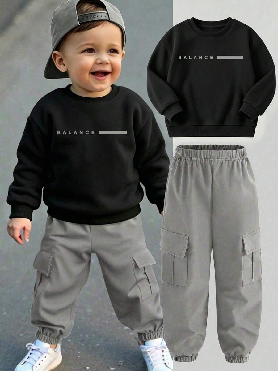 Set Baju Lengan Panjang dan Celana Motif Kartun untuk Bayi Laki-laki - Hitam - View 1