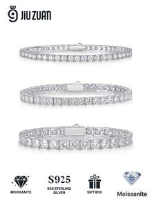 1pc Moissanite Tennis Bracelet 925 Sterling Silver Women's Tennis Bracelet, Hip-Hop Personalized Tennis Bracelet, Luxury Fashion Gift For Valentine's Day, Mother's Day, Wedding, Anniversary, Birthday, Daily Wear - Silver - View 2