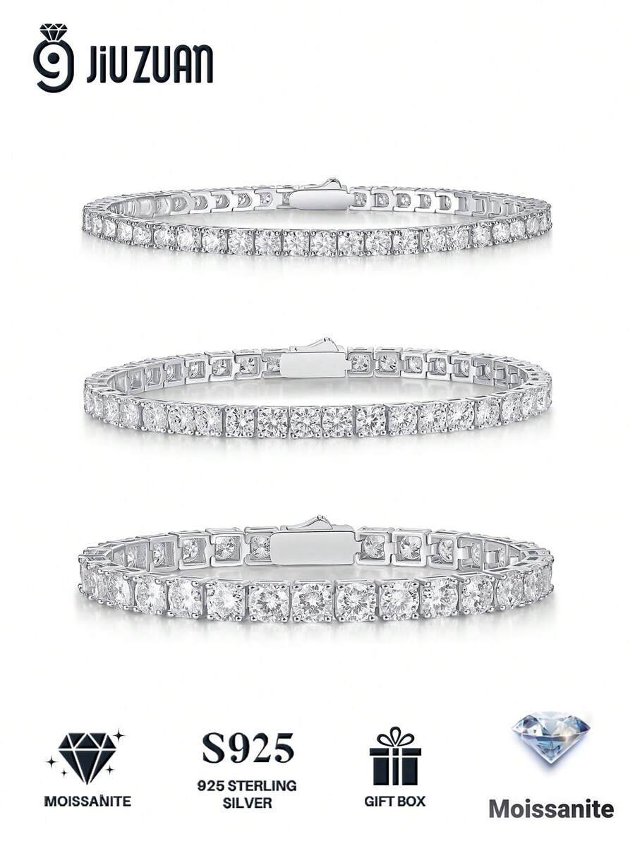 1pc Moissanite Tennis Bracelet 925 Sterling Silver Women's Tennis Bracelet, Hip-Hop Personalized Tennis Bracelet, Luxury Fashion Gift For Valentine's Day, Mother's Day, Wedding, Anniversary, Birthday, Daily Wear