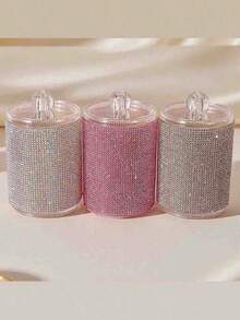 Boîte à bijoux en diamant étincelant, boîte de rangement cosmétique, boîte de rangement divers, boîte de rangement pour petits articles étincelants, porte-cure-dents, porte-coton-tige, bâtonnets de nettoyage, décoration de chambre, compact exquis, décoration de bureau, cadeau pour la fête des mères, cadeau pour la Saint-Valentin, petit cadeau entre sœurs - Multicolore - Voir 8
