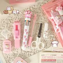 粉色猫爪可爱文具套装，少女心学生奖励奖品，创意多件文具批发组合 - 彩色 - 查看 3