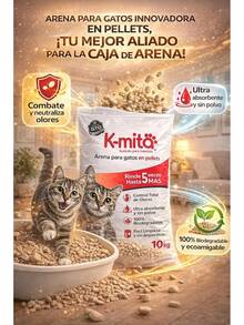 K-mita Premium - Arena para Gato en Pellets, 100% Natural – Biodegradable – Rinde 5 Veces Más - Cero Olores - Cero Polvo - Ulta Absorbente (6 kg) - 2 Bolsas de 3 kg - 3 KG - Ver 3