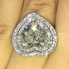 Micro-Inlaid Zirconia Heart Ring, Vintage Design With Full Diamonds - White - View 7