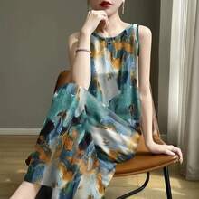Elegante Vestido Largo Estampado Retro Estilo Mamá, Disimula la Figura, Prenda Interior/Exterior para Mujer, Vestido de Veran... - 2418Cielo estrellado submarino - Ver 4