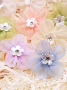 12/20pcs Mini & Small Pet Dog Cat Summer Sakura Flower Headband Set, New Handmade Bowknot With Elastic Band, Floral Pet Hair Accessories, Spring Limited Edition Sakura Elements, Mixed Styles - Multicolor - View 6