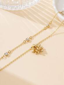 1pc Elegant Luxury French Style Dazzling Lifelike Floral Ball Pendant Multilayer Necklace For Women - Yellow Gold - View 3