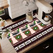 1pc Retro Pixel Pattern Printed Absorbent Dish Drying Mat, Home Decor, Suitable For Espresso Machine, Sink, Faucet, Bathroom, Kitchen Accessories - Multicolor - View 2