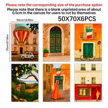 1/6pcs Italian Town Canvas Wall Art Posters, Room Home Decor Aesthetic Decorations, Optional Framed Wall Decor, Colorful European Street & Mediterranean Landscape Oil Painting Posters, Aesthetic Orange Green Gallery Wall Decor - Multicolor - View 25