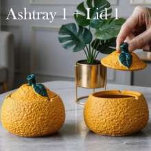 Lemon Ashtray With Lid, Designed In A Cute Fruit Shape, 2 Pieces Set (1 Base+1 Lid), Made Of Resin, Smoke Proof, Perfect For Use In Homes, Offices, Restaurants, Shops, And Public Areas, Suitable As A Gift - Ashtray - View 3