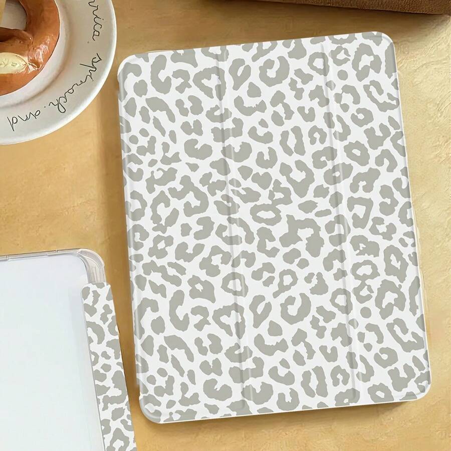 A Light Gray Leopard Print Pattern Suitable (A16) 11 Inch / 11th Generation, Compatible With 10.2 Inch 2021/2020 10th/9th/8th Generation/Mini4/5/6/, Compatible With Tab A8 10.5 Inch 2022, Tablet Protective With Built-In Pen Slot, 70% Off Stand, Supports Automatic Sleep/Wake Cover. Product Does Not Include A Pen. Holiday Accessories - View 1