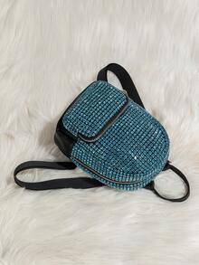 Elegant Women's Glitter Backpack/Glitter Bag, Unique Mini Shoulder Bag, New Fashionable Rhinestone Backpack, Interesting Valentine's Day/Birthday Gift For Ladies - Mint Blue - View 5