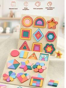 Montessori Early Education Cognitive Matching Wooden Geometric Shapes Puzzle, Intelligence Development Toy For Children Aged 3-6, Montessori Early Education Shape And Color Recognition - Multicolor - View 10