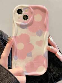 1 chiếc ốp lưng bảo vệ thiết kế hình trái tim và hoa, tương thích với iPhone 14/13/12 Pro Max/11, ốp silicon chống sốc. - Hồng - Xem 2