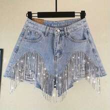 Summer Cut-Off Jeans With Detail Women'S High Waisted Light Wash Shorts With Chain Fringe - Sky Blue - View 9