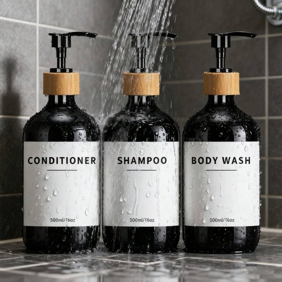 Bathroom Soap Dispenser Bottles, Shampoo Conditioner Body Wash Hand Soap 3-Piece Set, 500ml Capacity Per Bottle - Multicolor - View 1