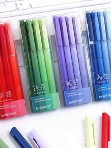 4pcs Morandi Retractable Gel Pen, INS Gradient Vintage High-Aesthetic Pen, 0.5mm Black Ink Student Exam Writing Pen, Silicone Grip Perfect For Note-Taking, Exam And Daily Study Use - Gel Pen - View 9