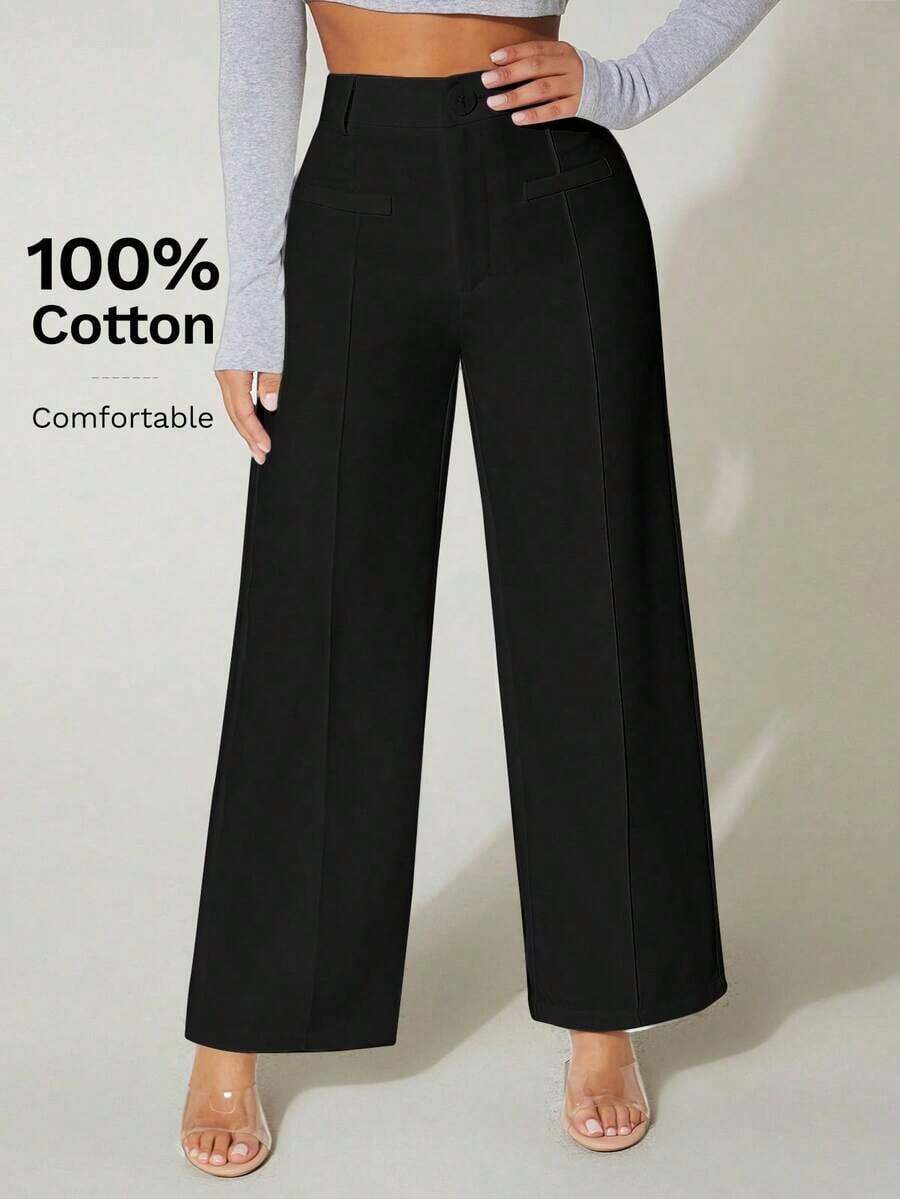 PETITE Pantalones tipo vestido de cintura alta y pierna ancha para verano - Negro - Ver 1