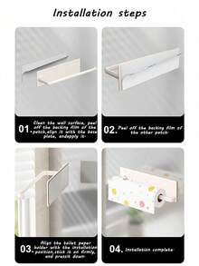 1pc Wall-Mounted Paper Towel Holder, No Drilling Required, Kitchen Storage Rack, Home Essential, Suitable For Kitchen, Bathroom, Office, Closet, Bathroom Accessories, Kitchen Accessories - Multicolor - View 6