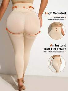 Plus Size Women High Waist Soft Lifting Shaping Leggings - Apricot - View 3