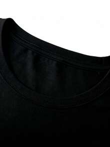 New Spring/Summer 2026 Collection Casual Short-Sleeved Crew Neck T-Shirt With Front And Back Print, Letter Print, Coconut Tree, Island, And Beach Vacation, Fun Women's Top | Women's Breathable T-Shirt - Black - View 2