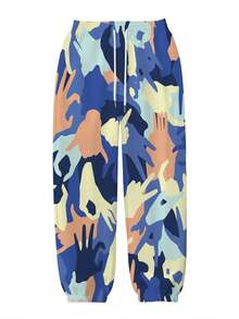 Women's Fashionable Casual Comfortable Trousers Abstract Camouflage Pattern With Blue Orange And Yellow Shapes Drawstring Design 3D Printed Athletic Sweatpants,Suitable For Everyday Wear In Spring, Summer And Autumn - style - 查看 4