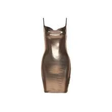 Sylcue-vestido ajustado con textura de Metal mate dorado, Retro, clásico, de gama alta, Sexy, para fiesta de noche, Reina, Confiante, para mujer - Marrón - Ver 1