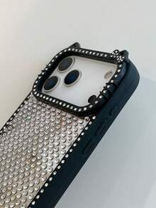1pc Creative Rhinestone Cat Ear Mirror Phone Case, Suitable For IPhone 17 Pro Max, 16, 15 Pro Max, 14, 13, Fashionable And Luxury Protection Cover - Black - View 3