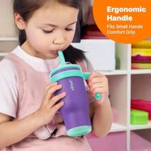 VINUR - Vaso aislado con asa, de acero inoxidable de 500 ml, doble pared, vaso de agua de viaje con tapa y pajita morado - Morado - Ver 3