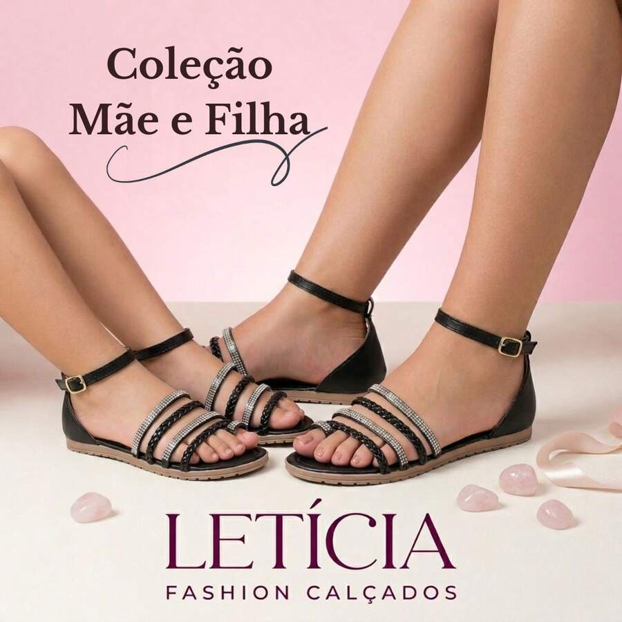 Women's Flat Sandals With Shiny Buckle - Bronze - View 1