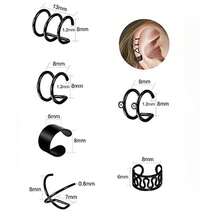 Set Of 12 Women's Earrings, Ear Piercings, Surgical Steel, Gold, Silver, Black - 黑色 - 查看 3