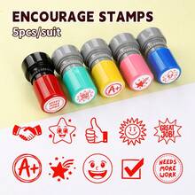Set Of Teacher's Stamps - "You're Great", "A+", Smiling Face, Frowning Face, 5-Star , For Classroom Grading, Assignment Approval And School Rewards - Round, Educational Stamps - Sets - View 6