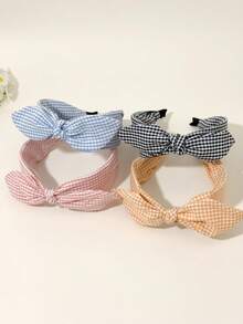 4件套/1件女士格子蝴蝶结发带套装，可爱格子布打结发带，时尚休闲日常发饰 - 彩色 - 查看 3