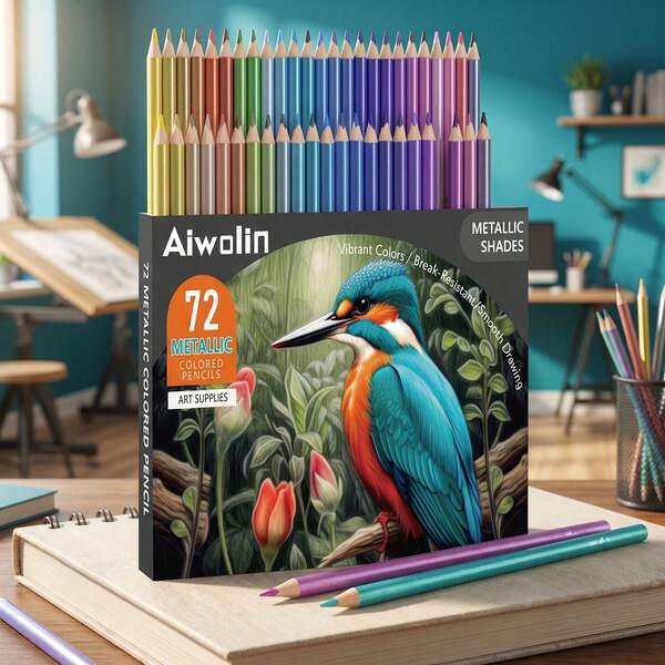 72 crayons de couleur métalliques, crayons de couleur pour coloriage pour adultes, crayons de couleur à noyau souple dans une boîte cadeau en étain, crayon à dessin