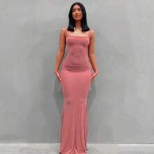 WUZIJING-Vestido largo de satén sin mangas para mujer, traje Sexy elegante con Espalda descubierta, para fiesta de cumpleaños y Club, Y2K, 2024 - Gris - Ver 5