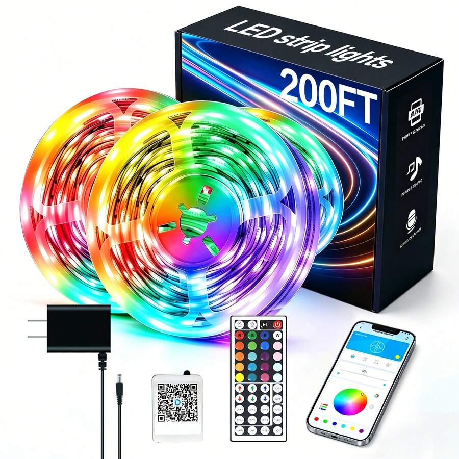50/100/130FT LED Strip Lights, Music Sync RGB LED Strip Lights With Remote And App Control, Color Changing LED Lights For Bedroom, Home, Kitchen, Party And Room Decoration. - View 1