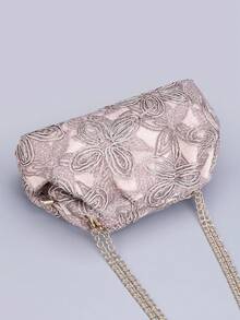 Fashionable High-End Floral Print Shoulder Bag, Luxury Elegant Pleated Clutch Bag With Random Print, Suitable For Evening Gala, Party And Wedding - Camel - View 4