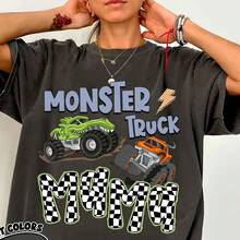 Monster Truck Mama Graphic Tees Shirt Y2k, Monster Jam Checkered Mom Outfits, Retro T.Rendy Truck Lov - 黑色 - 查看 1