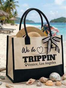 Túi tote vải canvas du lịch nữ "We Are Traveling", túi xách đi biển hài hước, quà tặng phù dâu, bộ đồ đôi chị em - Nhiều màu - Xem 5