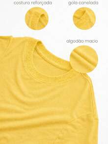 Women's Shirt, Brazil Style, Round Neck Blouse, 100% Cotton - Màu vàng - Xem 2